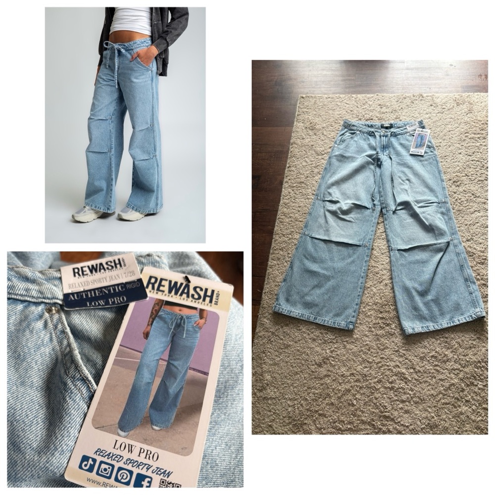 Rewash Women’s Sz 7/28 Light Blue Low Pro Relaxed Wide-Leg Jeans pockets NWT - Picture 1 of 9